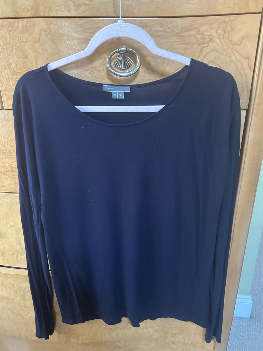 Vince Navy Long-Sleeve Scoop Neck Top